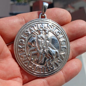 Templar Amulet, Medieval Magic, Knights Templar Seal Pendant in Sterling Silver - Historic Templar Amulet - Medieval Knight Seal Pendant