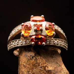 Orange Sapphire Ring, Vibrant Orange Sapphire Sterling Silver Ring with CZ - One-of-a-Kind Statement Ring in Sterling Silver - Size 6.5