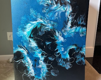 Large Black and Blue Dutch Pour Painting