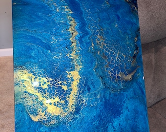 Pintura acrílica azul y dorada