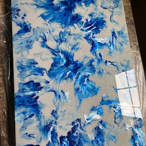Large Blue and Gray Acrylic Dutch Pour Painting