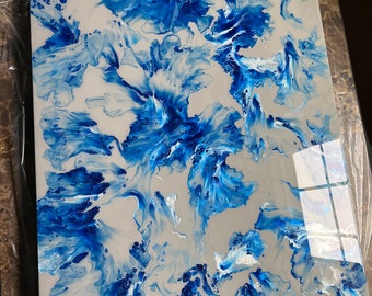Large Blue and Gray Acrylic Dutch Pour Painting