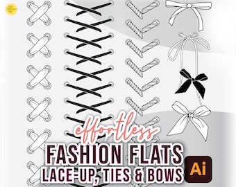 50 LACE-UP Brushes + Bows for Adobe ILLUSTRATOR Fashion Flats • Corset Sneaker Design Drawing Apparel Technical Sketches