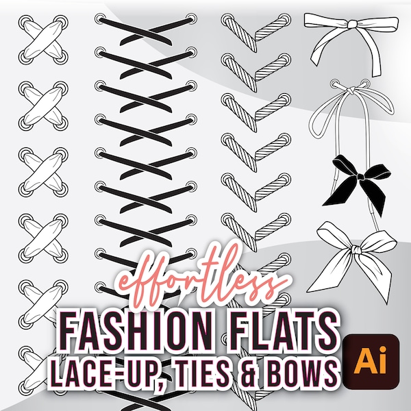 50 LACE-UP Brushes + Bows for Adobe ILLUSTRATOR Fashion Flats • Corset Sneaker Design Drawing Apparel Technical Sketches