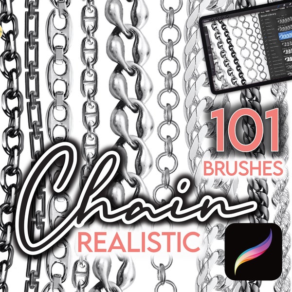 101 PROCREATE FASHION BRUSHES • Catena Strass Gioielli Gioielli Sparkle Stamps + Tavolozza gratuita • Designer Anime Manga