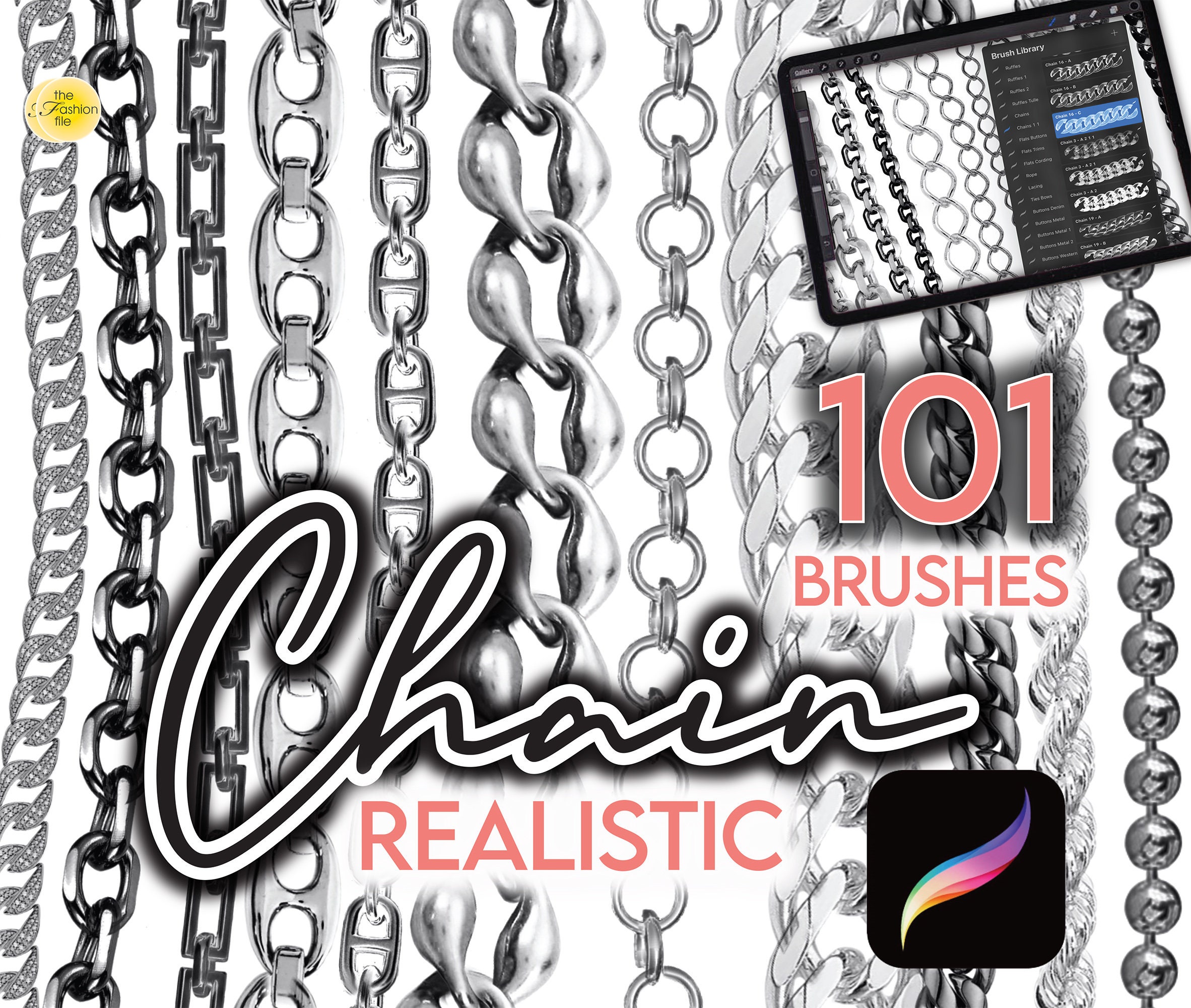 101 Procreate Fashion Brushes: Chain, Rhinestone & Jewelry Sparkle Stamps + Free Palette