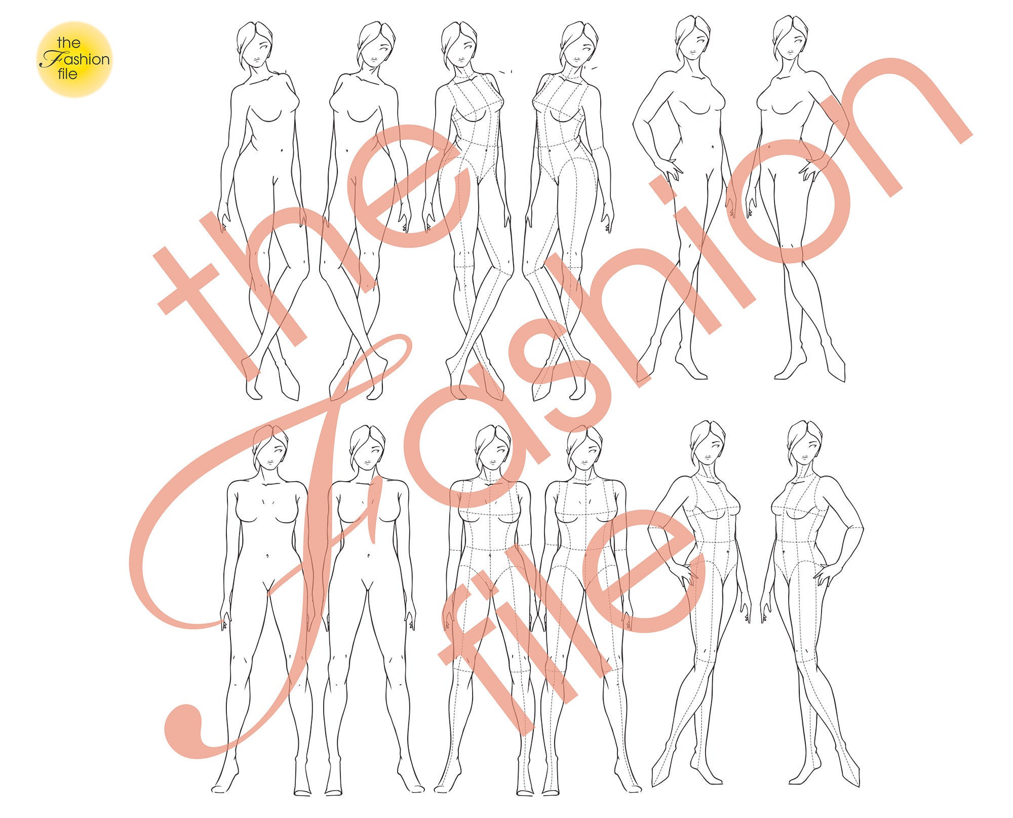 30 STANDARD BODY FIGURES Fashion Templates • Female Sketches • Pdf Ai ...