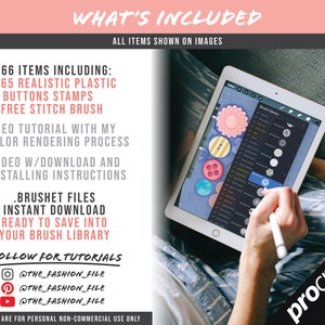 65 PROCREATE FASHION BRUSHES • Realistic Plastic Buttons Stamps + Free ...