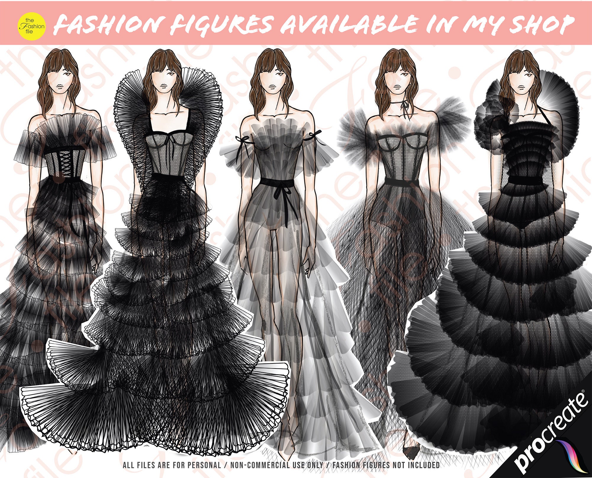 105 PROCREATE RUFFLE BRUSHES • Pleats Shirring Smocking Gathers Frills ...