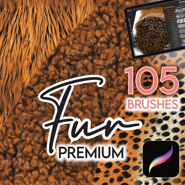 105 PROCREATE FUR BRUSHES • Premium Quality Short and Long Hair Fur Textures Animal Sheepskin Shearling Zebra Giraffe Leopard Cheetah Furry