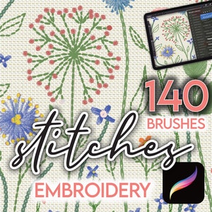 140 PROCREATE STITCHES BRUSHES • Embroidery Fashion Needlework Decorative Sewing Floral Geometric Border + more