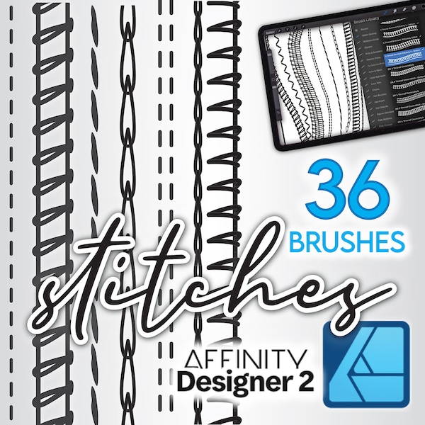 36 AFFINITY Designer2 FASHION BRUSHES • Stitches for Construction Flat Sketches Single, Double Needle, Coverstitch, Overlock, ZigZag + more