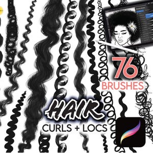 75 PROCREATE HAARBÜRSTEN Lockig, Kinky, Coily, gewellt • Afroamerikaner Schwarzes Haar Realistischer Anime + Kostenlose Braids & Dreadlocks Brushset Files