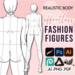STANDARD / REALISTIC BODY Fashion Figure Templates • 9-Head Female Fashion Croquis • Illustration • + Free Bonus File!