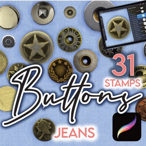 31 PROCREATE FASHION BRUSHES • 28 Button 3 Rivets Stamps for Jeans Denim Clothes Fashion + 16 Free Color Palette • Designer Anime Manga