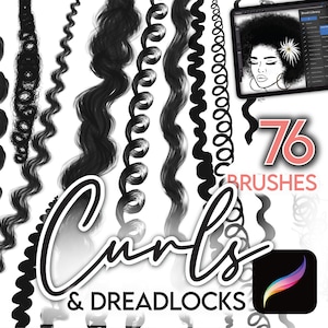 75 PROCREATE HAARBÜRSTEN Lockig, Kinky, Coily, gewellt • Afroamerikaner Schwarzes Haar Realistischer Anime + Kostenlose Braids & Dreadlocks Brushset Files