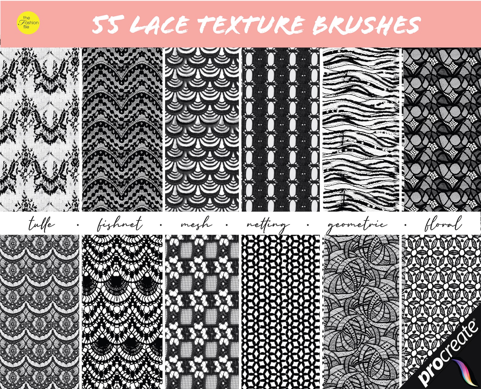 83 PROCREATE FASHION BRUSHES • Lace Fabric Textures Brushes for ...