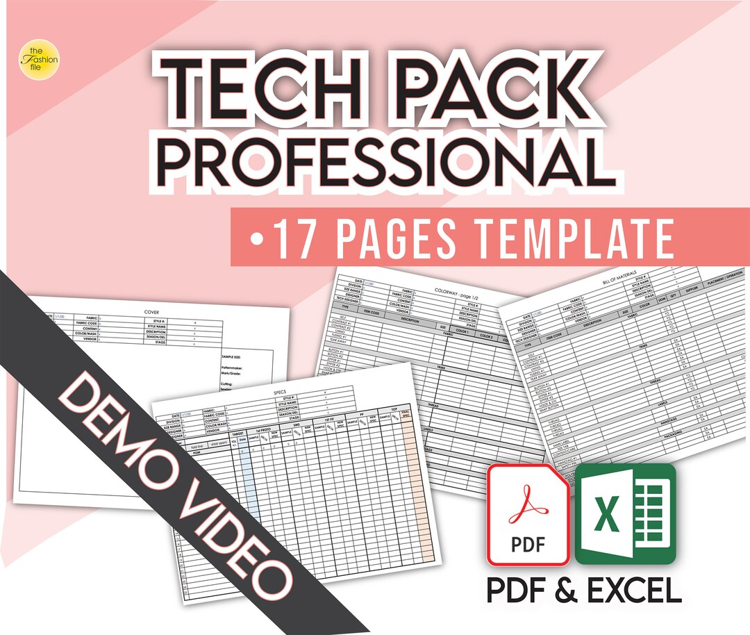 FASHION TECH PACK • 17 Page Complete Professional Set • Free Demo ...