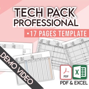 FASHION TECH PACK • 17 Page Complete Professional Set • Free Demo + Video Tutorial Included! Technical Pack • TechPack • Apparel Tech Pack