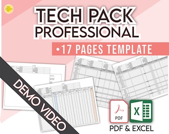 FASHION TECH PACK • 17 Page Complete Professional Set • Free Demo + Video Tutorial Included! Technical Pack • TechPack • Apparel Tech Pack