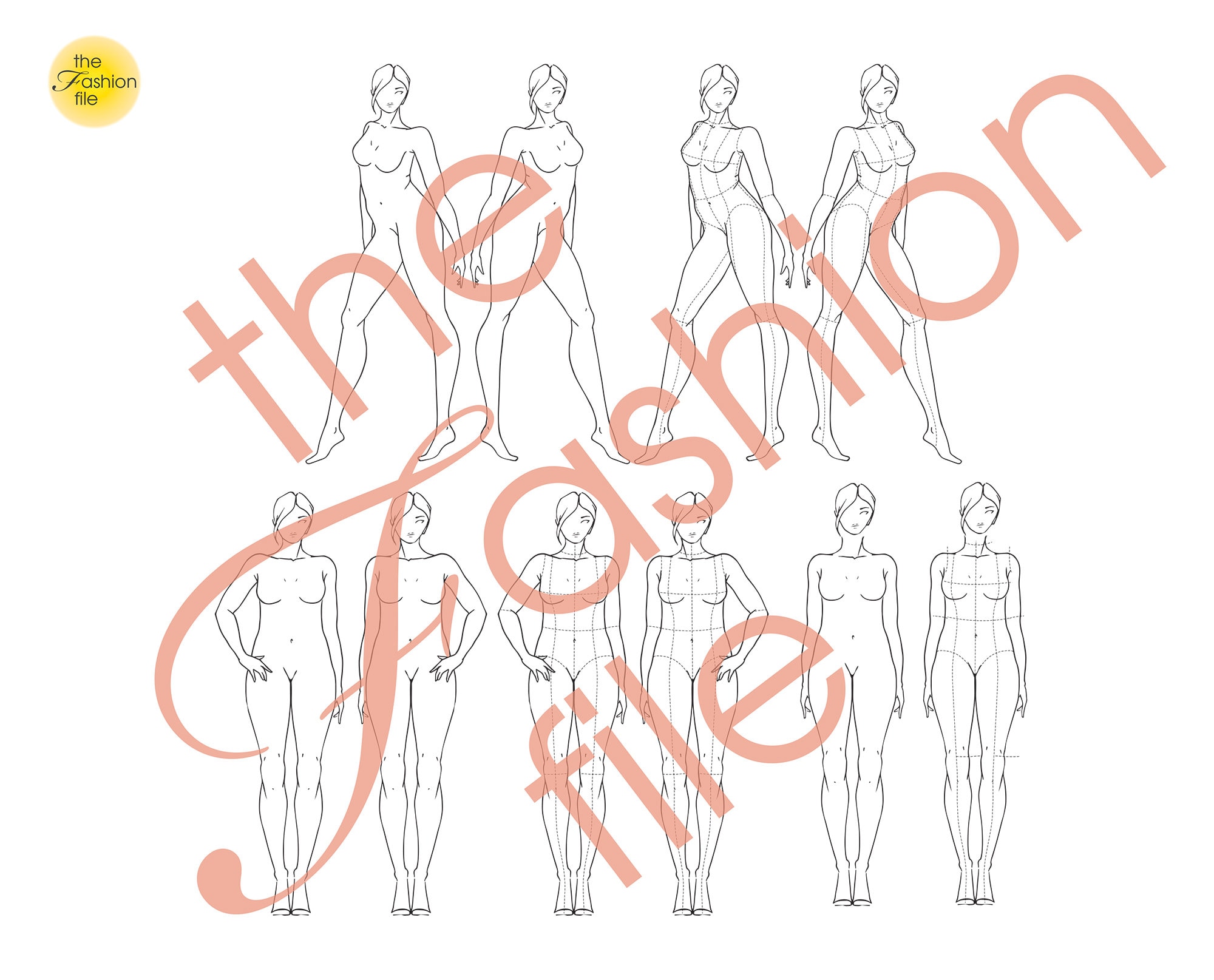 30 STANDARD BODY FIGURES Fashion Templates Female Sketches | Etsy