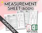 Fashion Template Women & Men BODY MEASUREMENT SHEETS • Sewing Measurement Sheet • Blank Excel and Pdf files, and guide • +Free Bonus!