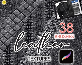 38 PROCREATE LEATHER TEXTURES • Procreate Brush Leather Cow Deer Reptile Crocodile Suede Sting Ray Quilted Tufted Embossed Fashion Anime