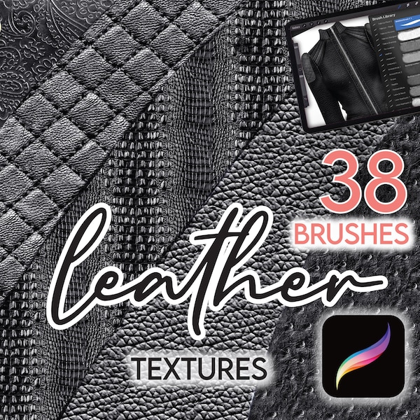 38 PROCREATE LEATHER TEXTURES • Procreate Brush Leather Cow Deer Reptile Crocodile Suede Sting Ray Quilted Tufted Embossed Fashion Anime