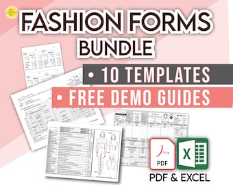 Fashion Designer FORMS TEMPLATES Pack • Cost Sheet, Pattern Card, Measurement Sheet, Cut Tickets, Purchase Orders, Sample Tag & NDA + Bonus!