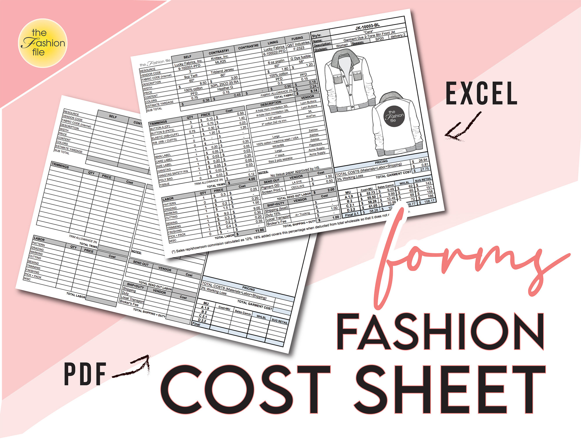 Fashion Design COST SHEET TEMPLATE Form Formatted for auto Etsy