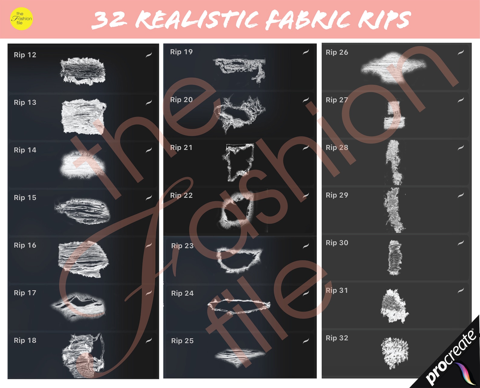 310 Rip Pattern 32 PROCREATE FABRIC RIPS • Procreate Stamps Textile Distress Effects ...
