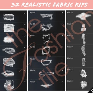 Unique Rips 32 PROCREATE FABRIC RIPS • Procreate Stamps Textile Distress Effects ...