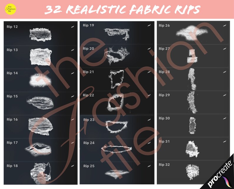 Black Fabric Rips 32 PROCREATE FABRIC RIPS • Procreate Stamps Textile Distress Effects ...