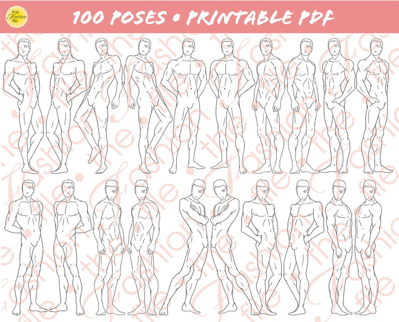 Fashion FIGURES 100 MALE POSES Templates Pack • Menswear Men Body ...