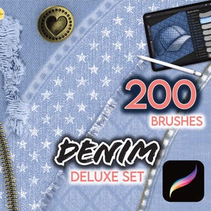 200 PROCREATE DENIM Brush Set • Textures 3D Effects Realistic Buttons Trims Zippers Patches & Stitches • Fashion Fabric Brushes Illustration