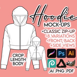 CROPPED ZIP HOODIE Mock-Up Vector Streetwear Clothing • Ai/Pdf/Png • Front Side Back • Adobe Illustrator Photoshop Procreate Affinity Gimp