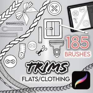 185 PROCREATE FASHION BRUSHES • Trims for Clothes, Buttons, Toggles, Buckles, Buttonholes, Ties, Bows, Rope, Chain • Brushset File + Bonus!