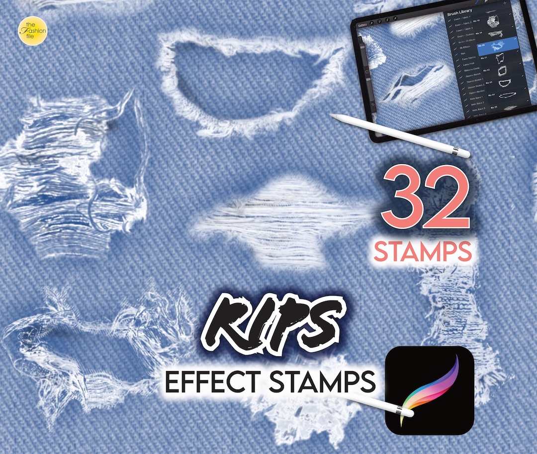 32 PROCREATE FABRIC RIPS • Procreate Stamps Textile Distress Effects ...