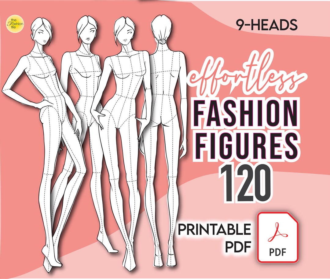 Fashion FIGURES 120 POSES TEMPLATES Pack • 9-head Female Sketches - Printable Pdf • Instant ...
