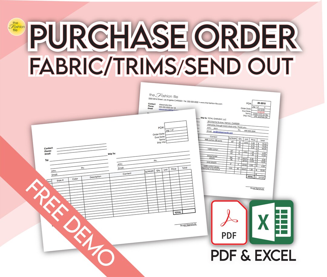 Fashion Design PURCHASE ORDER - MATERIALS Form • Formatted for Auto ...