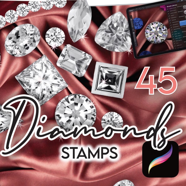 45 PINCELES DE MODA PROCREATE • Diamantes Diamantes de imitación Joyas Sellos brillantes + Pinceles de perlas gratis + Paleta gratis • Manga de anime de diseñador