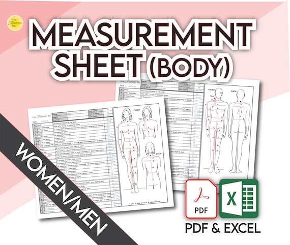 Fashion Template Women & Men BODY MEASUREMENT SHEETS • Sewing Measurement Sheet • Blank Excel and Pdf files, and guide • +Free Bonus!