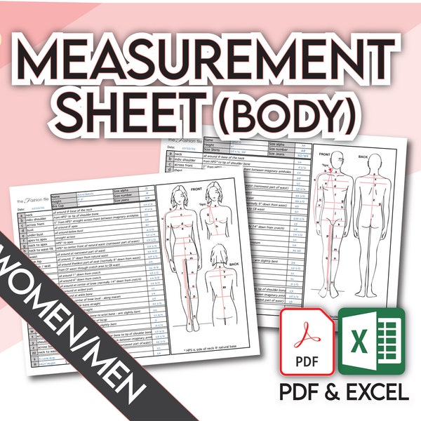 Fashion Template Women & Men BODY MEASUREMENT SHEETS • Sewing Measurement Sheet • Blank Excel and Pdf files, and guide • +Free Bonus!