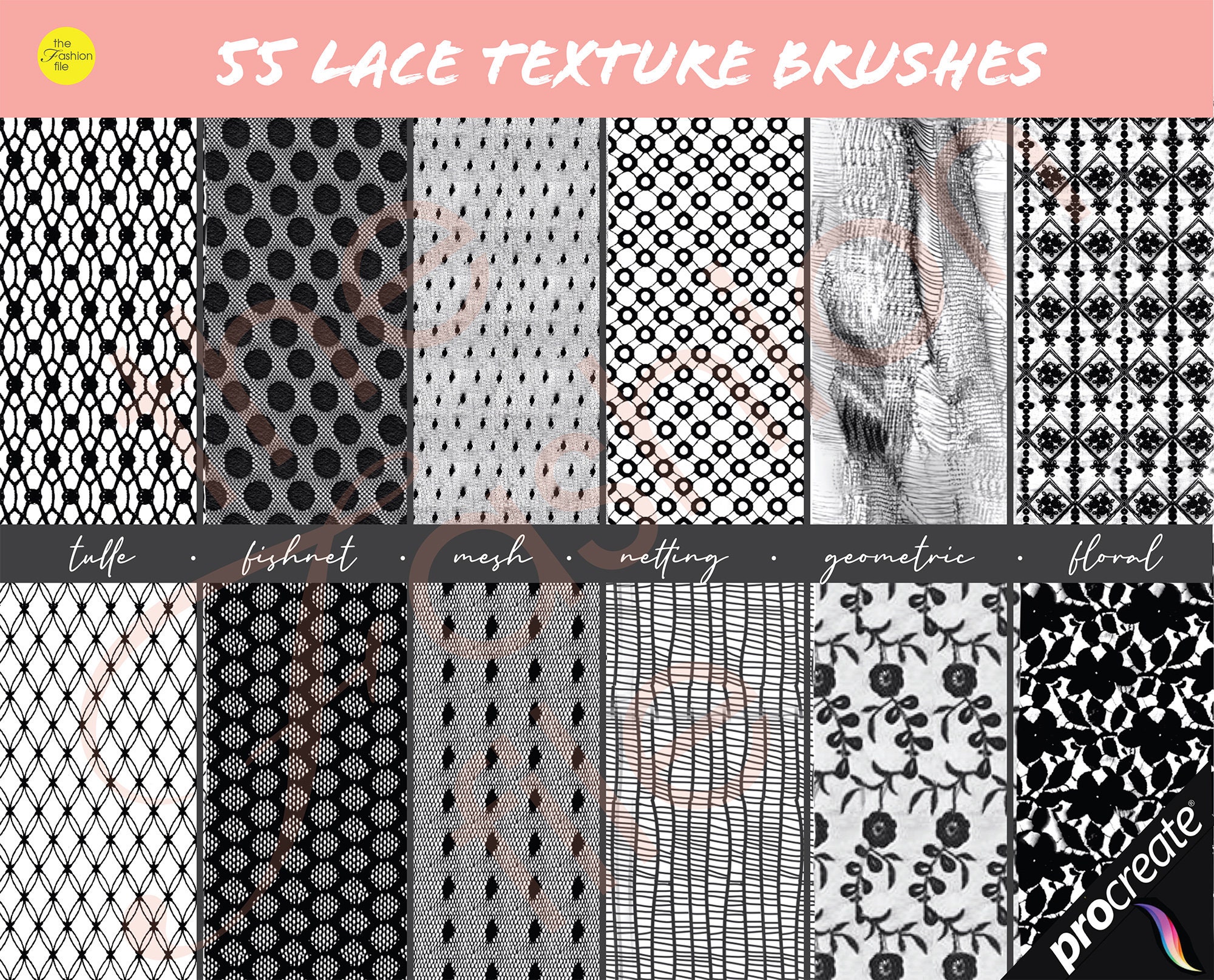 83 PROCREATE FASHION BRUSHES • Lace Fabric Textures Brushes for ...