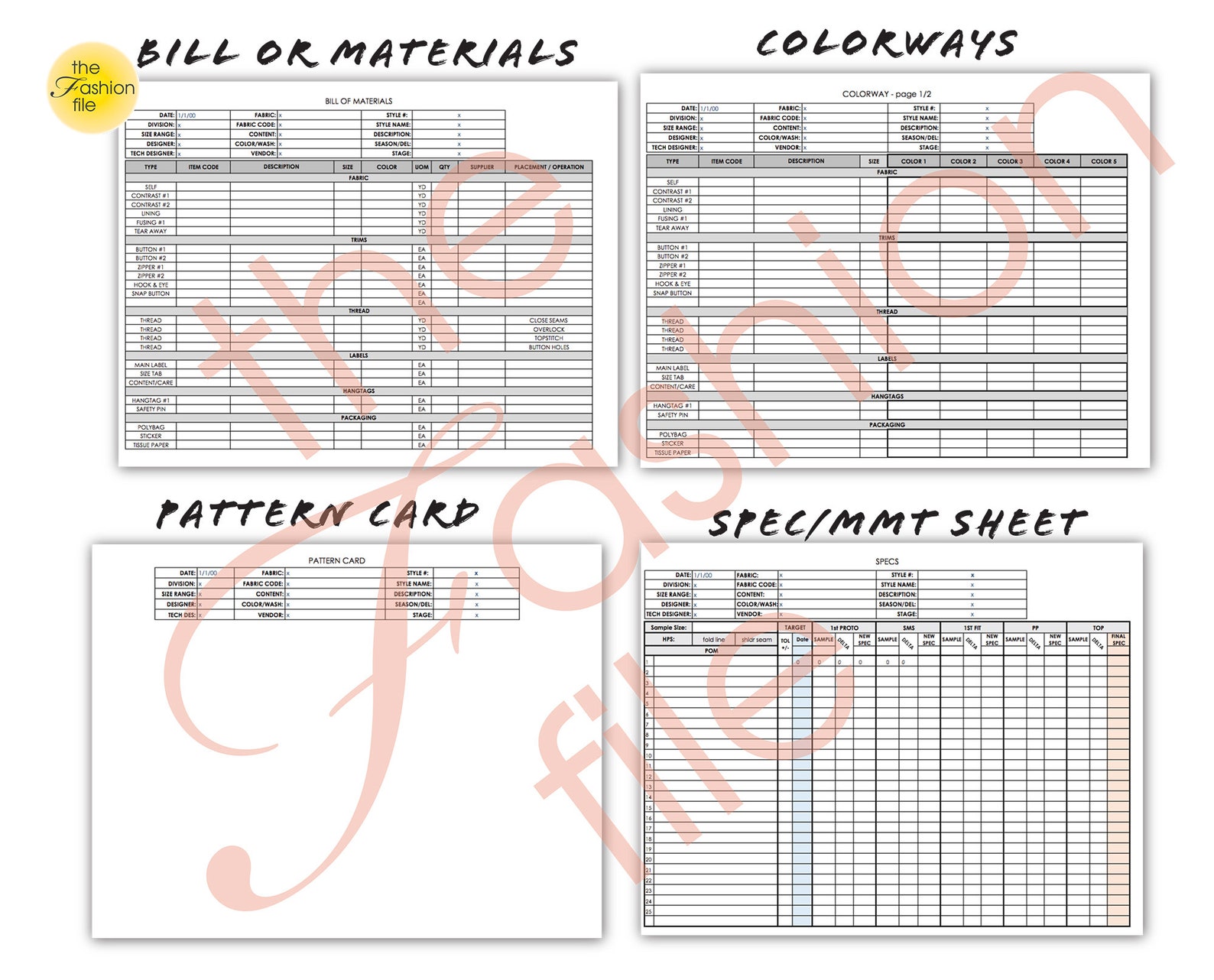Fashion Designer BASIC TECH PACK 11 Pages Technical Package - Etsy