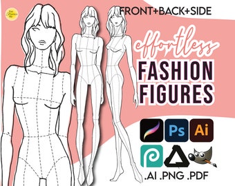 Fashion ILLUSTRATION CROQUIS TEMPLATES • Printable Pdf • Ai Adobe Illustrator • Png for Procreate • Female 9-Head Figures + Free Bonus File