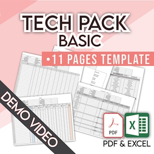 PACOTE TECNOLOGICO BÁSICO para Designer de Moda • Conjunto de pacote técnico de 11 páginas com páginas essenciais • + Arquivo bônus grátis