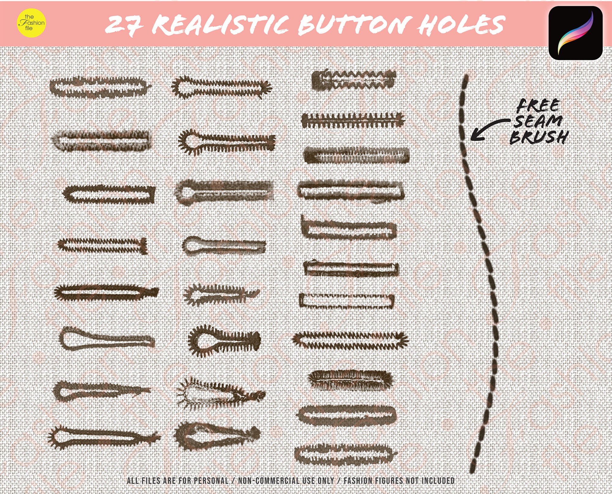 238 PROCREATE FASHION BRUSHES • Buttons Plastic Metal Wood Rhinestone ...
