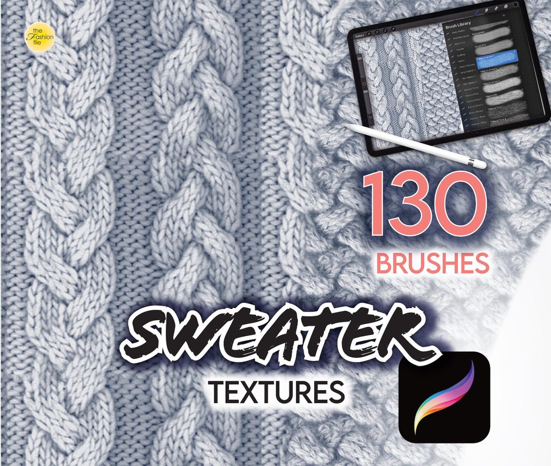 125 PROCREATE SWEATER TEXTURE Brushes • Realistic + Sketch