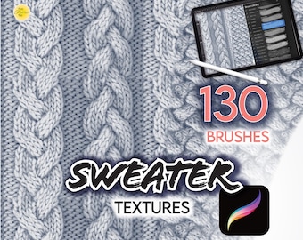 125 PROCREATE SWEATER TEXTURE Brushes • Realistic + Sketch Knits Wool Knit Textile Fashion Brushes Anime + 4 Bonus Cable Knit Fuzzy Edge